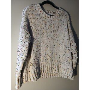 Seven7 Confetti Knit Sweater Women L G Cream Multi Color Textured Pullover Top